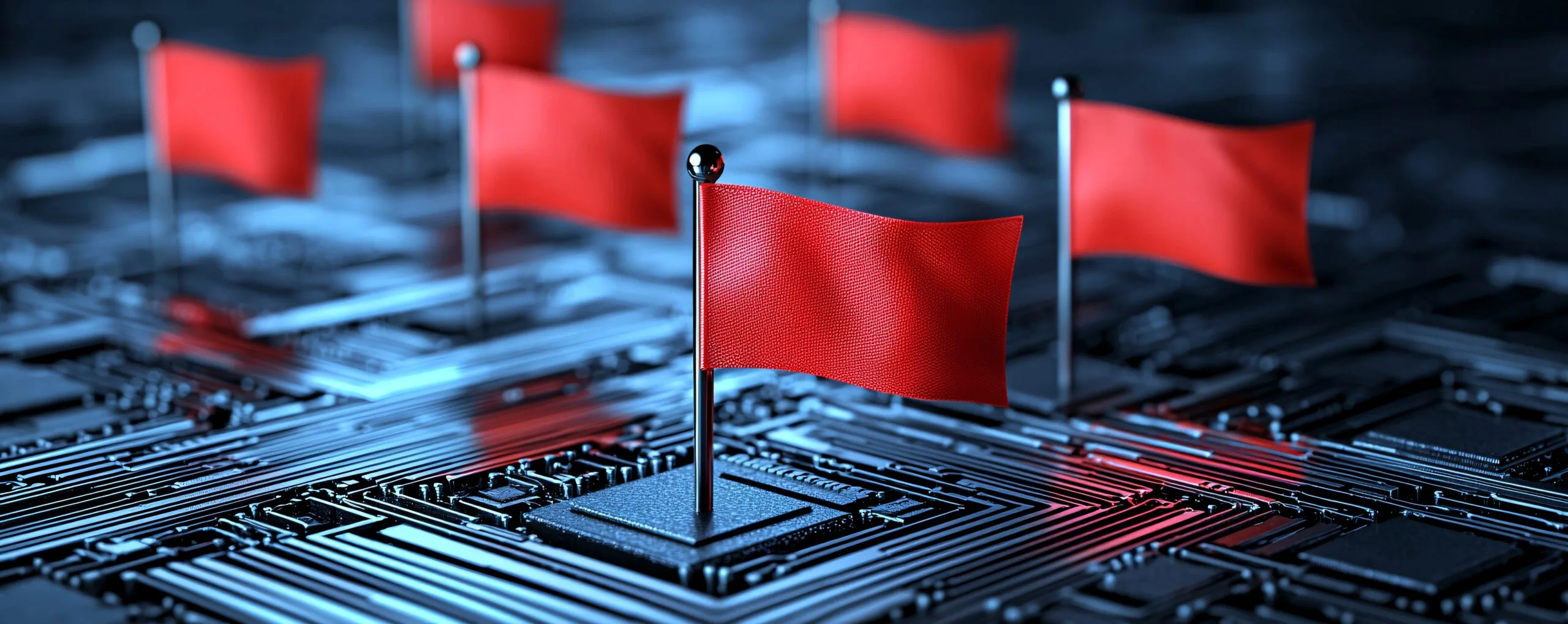 Red Flags on Circuit Board.