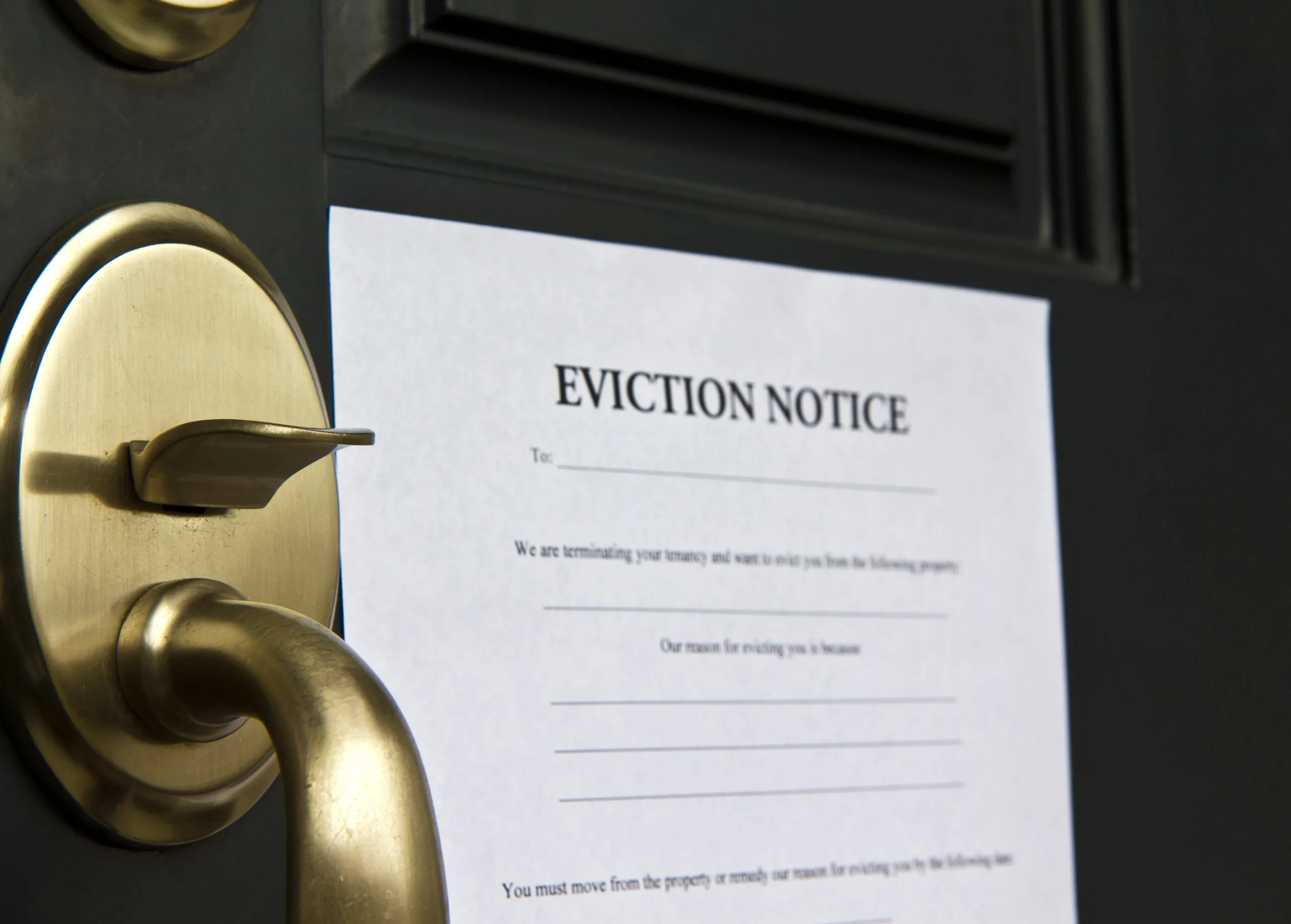 Eviction notice posted on a door
