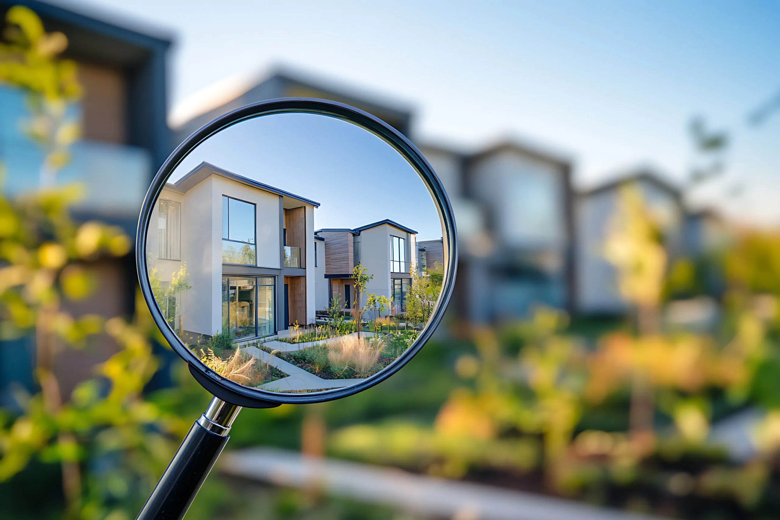 a magnifying glass closed in on a house