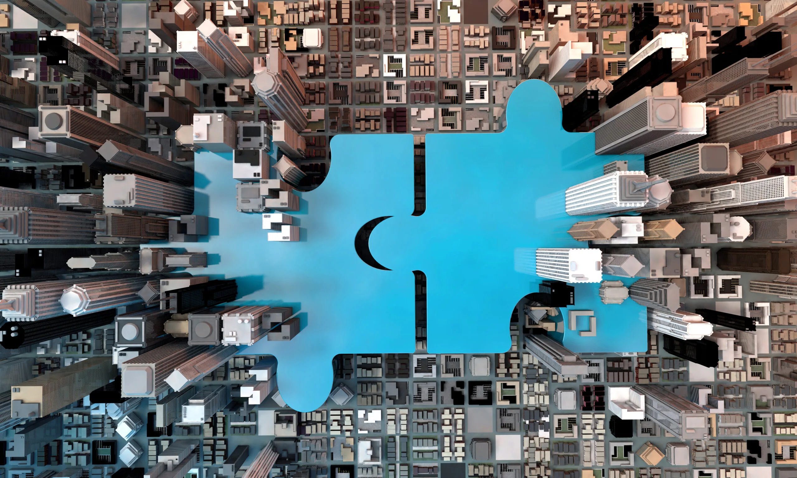 merger and acquisition business concept, join company on puzzle pieces